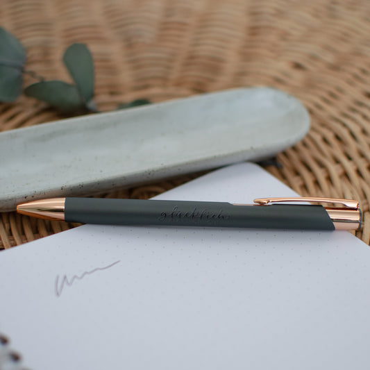 Kugelschreiber "glücklich steht dir gut", dunkelgrau