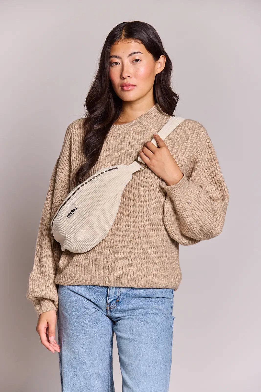 Bauchtasche "Sasha", Velours/Beige
