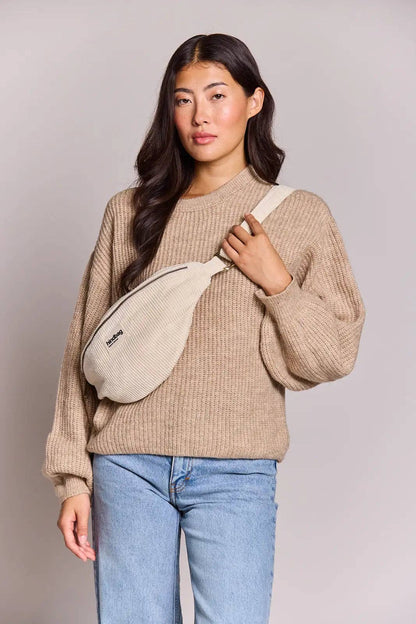 Bauchtasche "Sasha", Velours/Beige