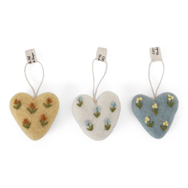Filzherzen, 3er Set, bestickt
