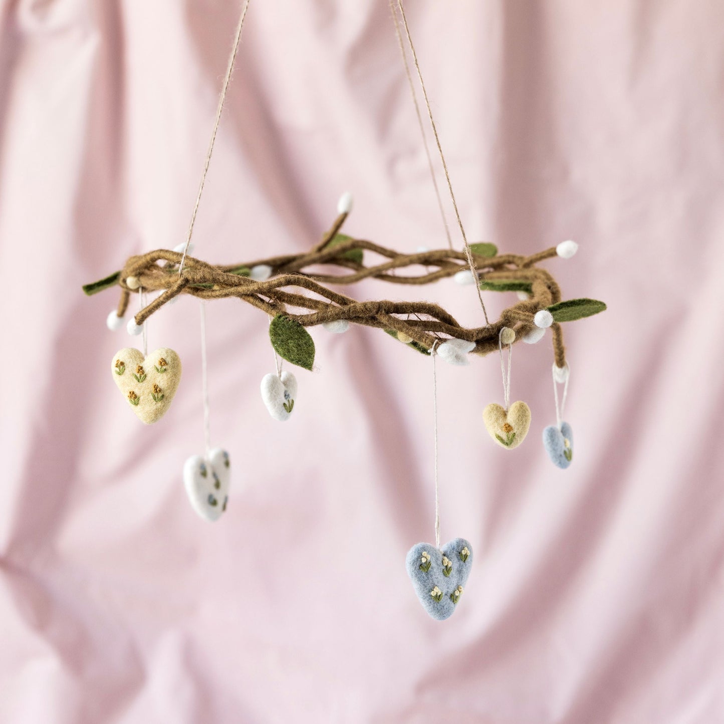 Filzherzen, 3er Set, bestickt