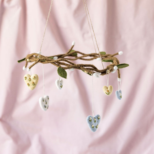 Filzherzen, 3er Set, bestickt