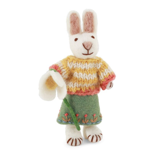 Filzhase "Mädchen" mit Schneeglöckchen"