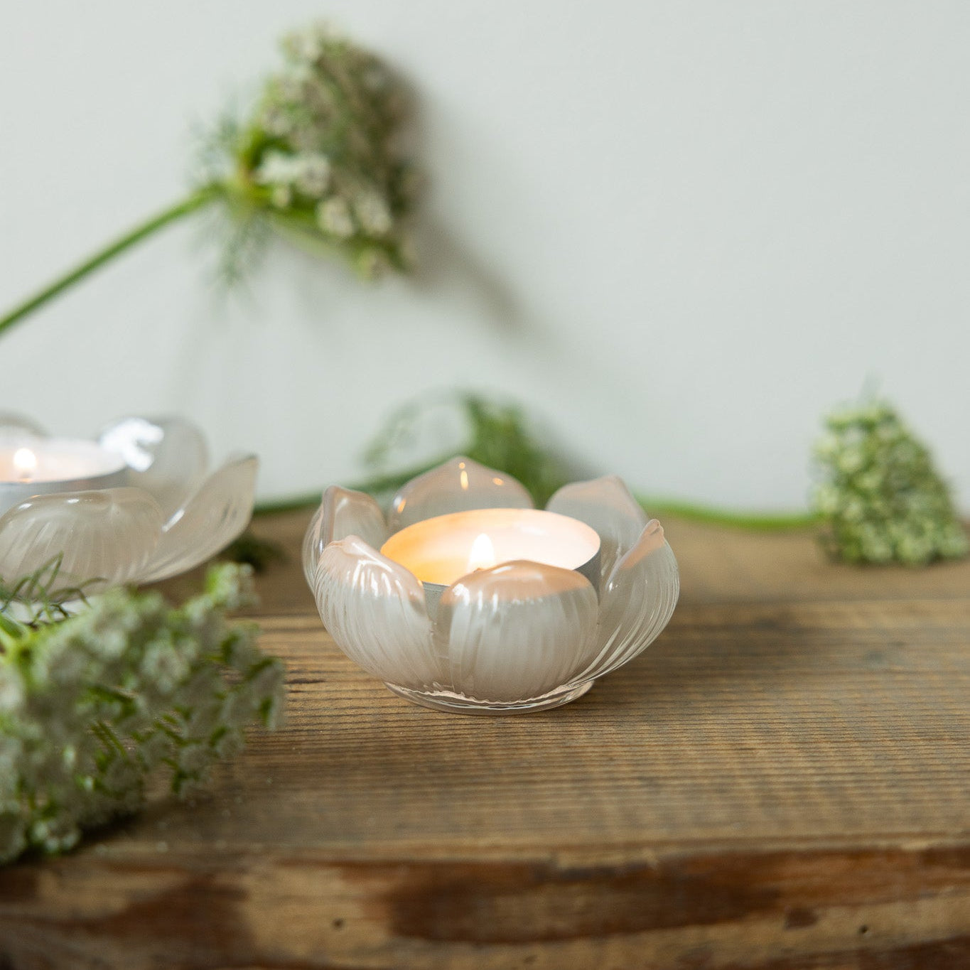 Teelichthalter Glas "Visingsö", beige/Blume