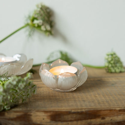 Teelichthalter Glas "Visingsö", beige/Blume