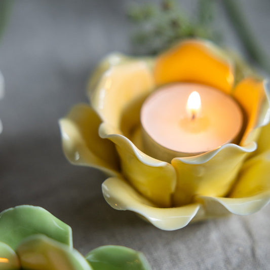 Teelichhalter Blume "Grönska", hellgelb