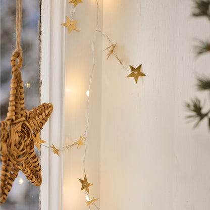 Lichterkette mit goldenen Sternen/für innen