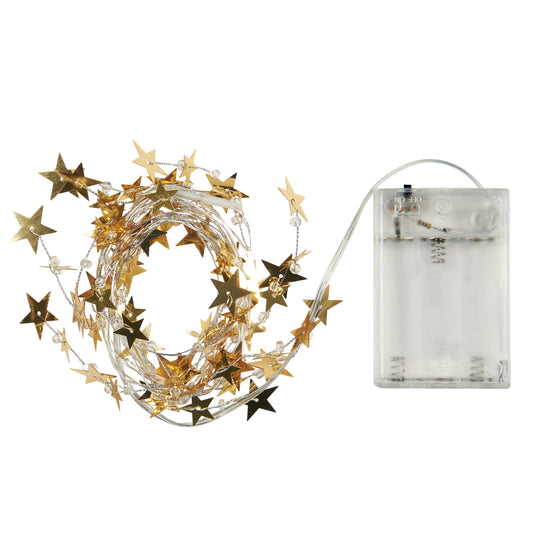 Lichterkette mit goldenen Sternen/für innen