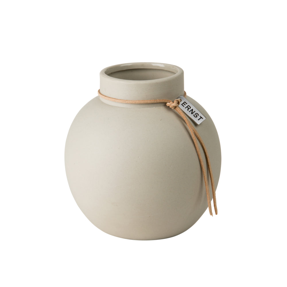 Keramikvase sand mit Lederband, mittel