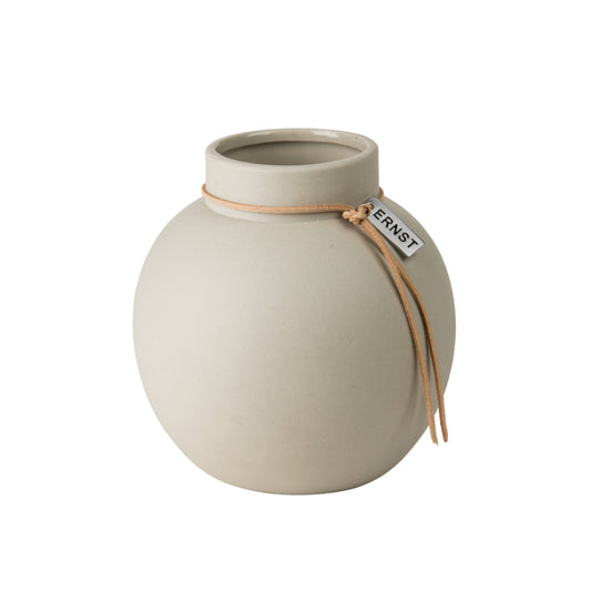 Keramikvase sand mit Lederband, mittel