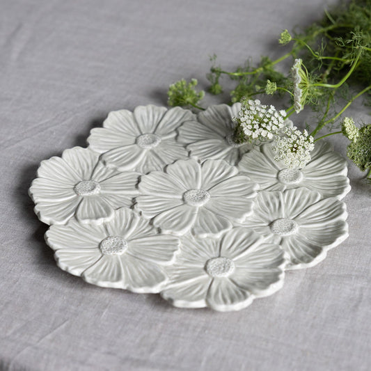 Keramikteller groß "FLOR", beige/Blumen
