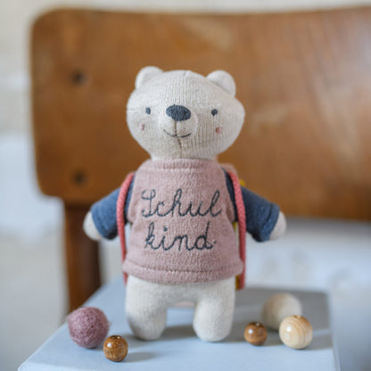 Bär "Schulkind" mit Schultasche rosa/blau