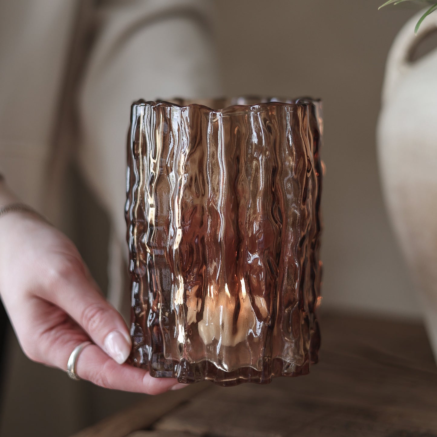 Windlicht groß, kastanienbraun