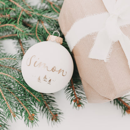 Christbaumkugel cremeweiß handbeschrieben (8cm)
