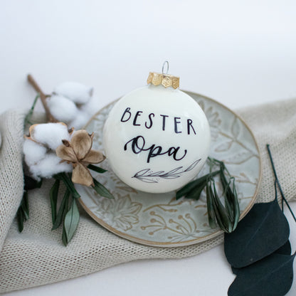 Christbaumkugel cremeweiß handbeschrieben (8cm)