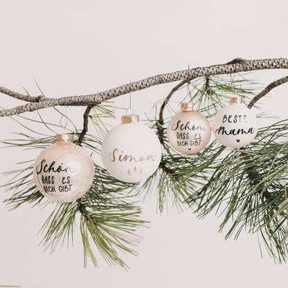Christbaumkugel, cremeweiß handbeschrieben (6cm)