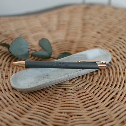 Kugelschreiber "glücklich steht dir gut", dunkelgrau