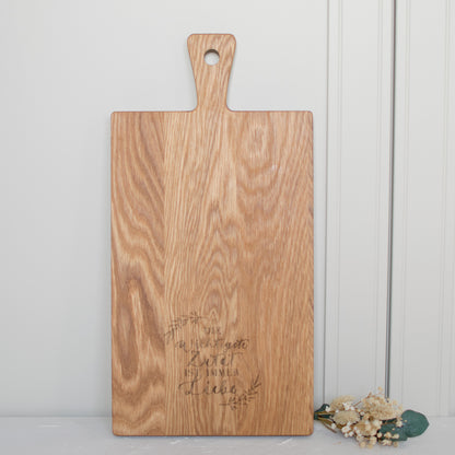 Holzbrett mit Griff "Die wichtigste Zutat ...", Eiche geölt
