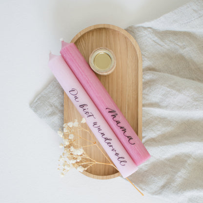Stabkerzenset "Mama", rosa/optional mit Kerzenständer