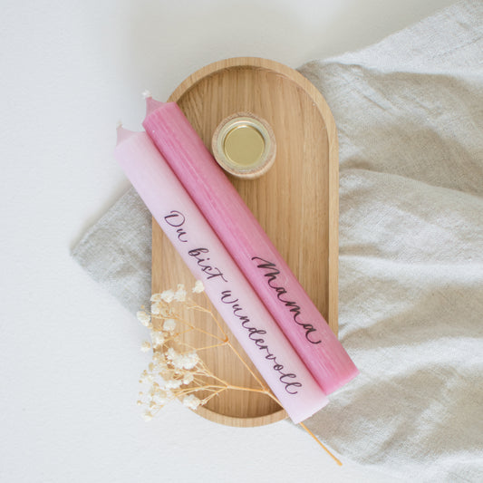 Stabkerzenset "Mama", rosa/optional mit Kerzenständer