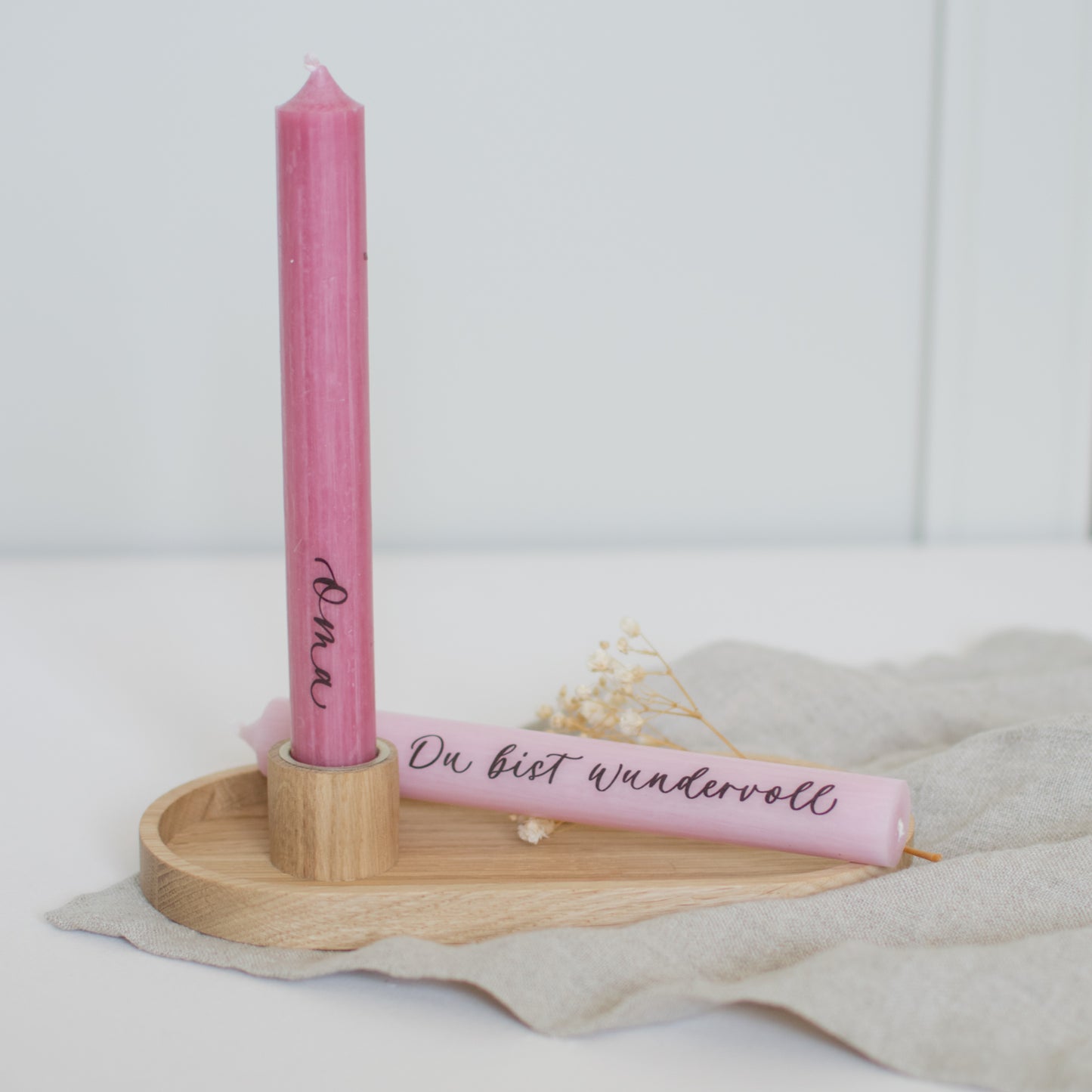 Stabkerzenset "Oma", rosa/optional mit Kerzenständer