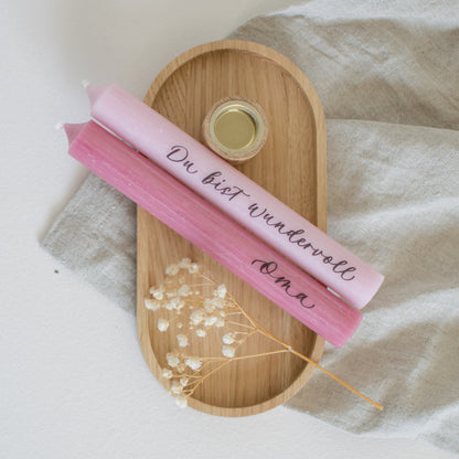 Stabkerzenset "Oma", rosa/optional mit Kerzenständer