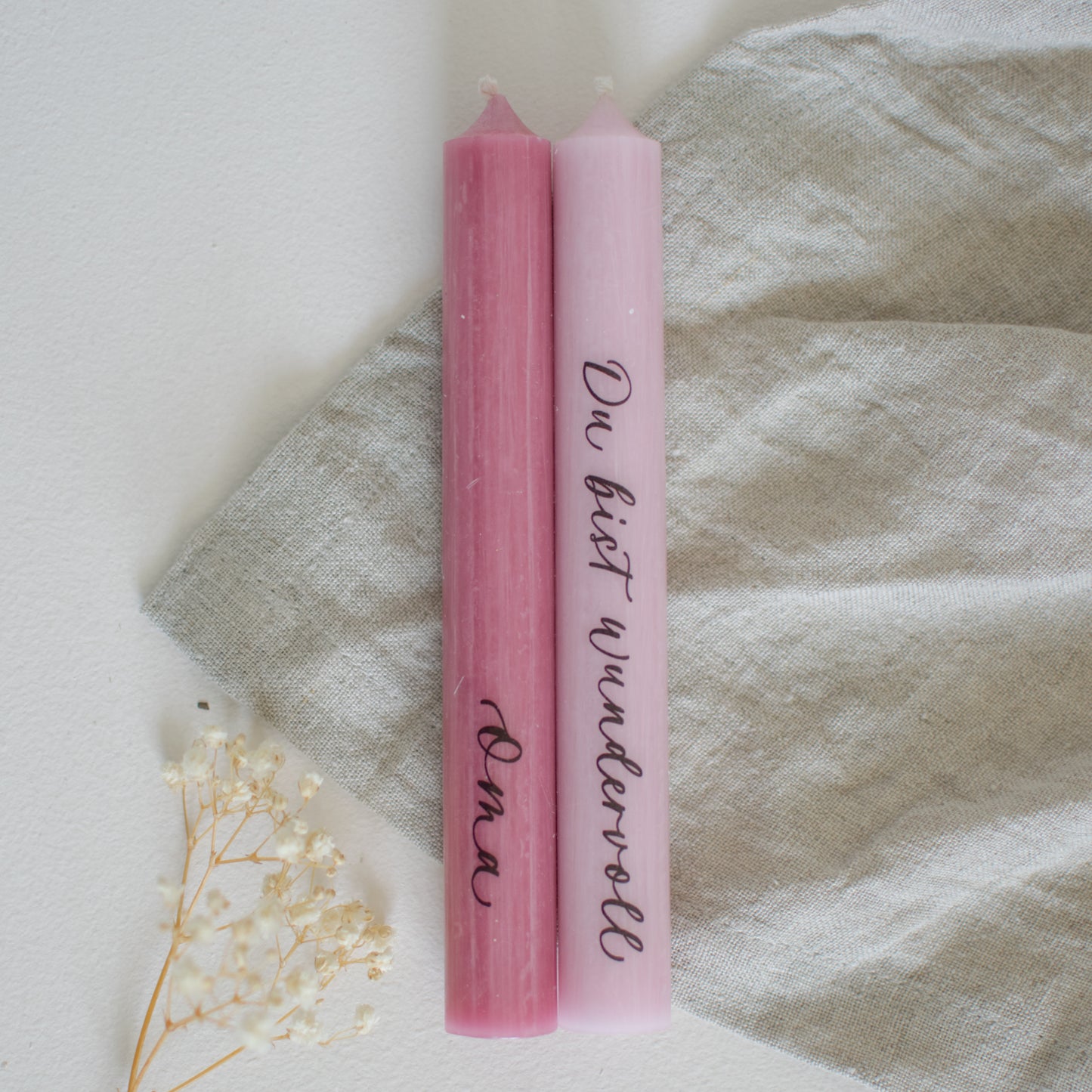 Stabkerzenset "Oma", rosa/optional mit Kerzenständer