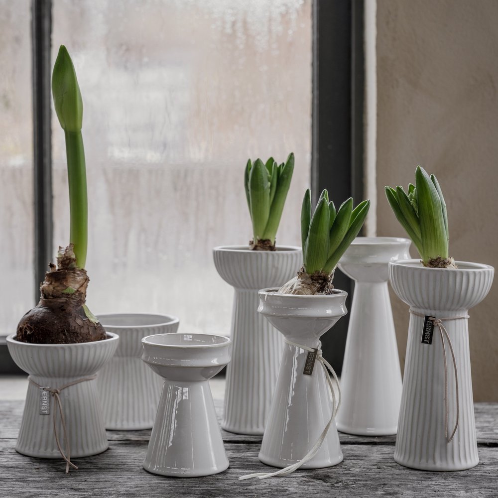 Hyazinthenvase aus Keramik "geriffelt", niedrig