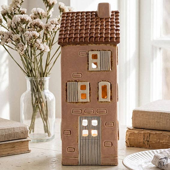 Keramikhaus "Orange"; für Teelicht – Dekorationsbeispiel