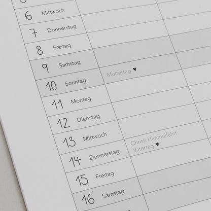 Familienkalender 2026, Eulenschnitt